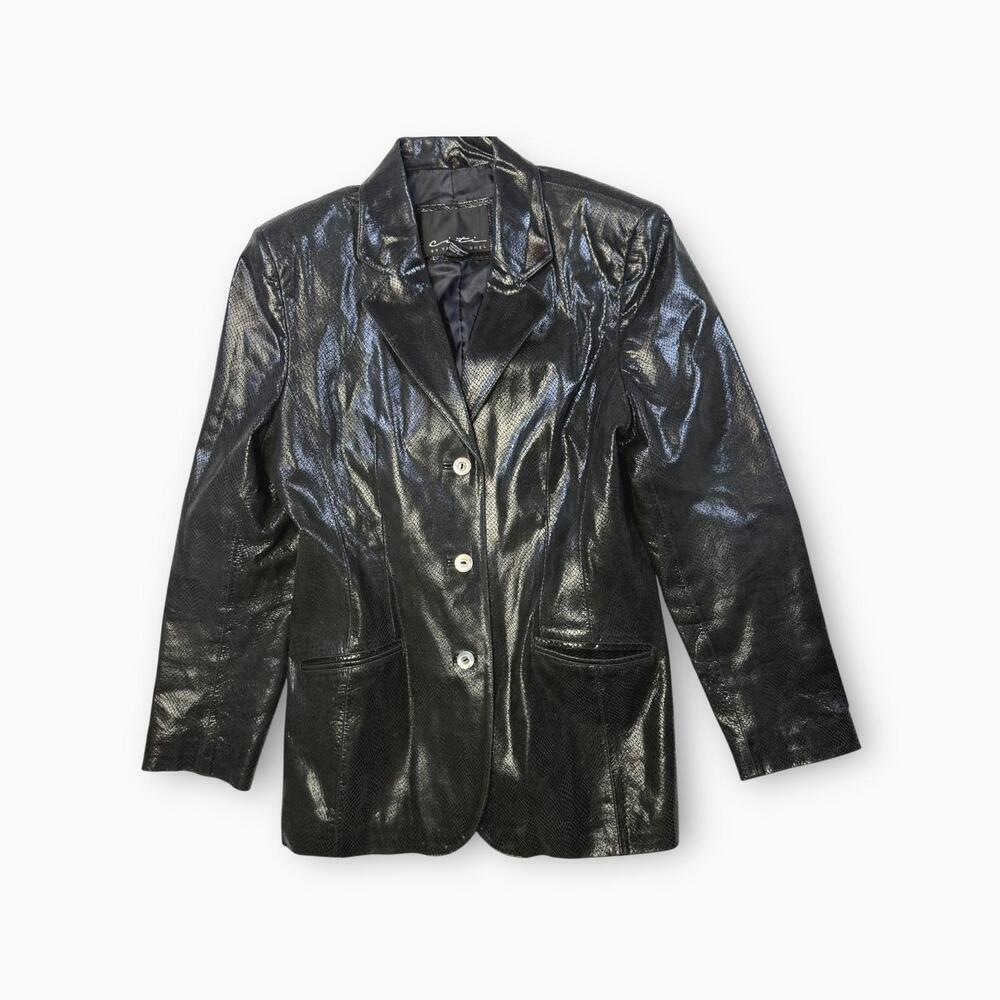Yansi Fugel Lacquered Python/ Snake Leather Jacket‎ Black M